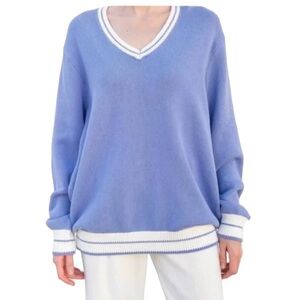 Brandy Melville Blue White Vneck Oversized Tennis Prep Sweater S M L